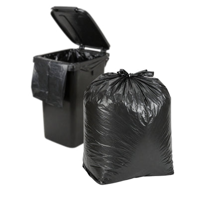 Black wheelie bin with a black bin liner and an additional black bin bag thinkpac BLR-240LA