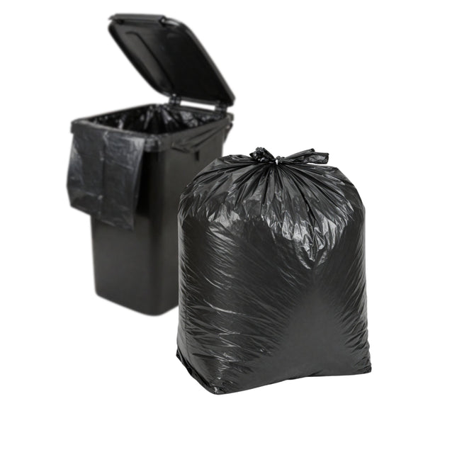 Black wheelie bin with a black bin liner and an additional black bin bag thinkpac BLR-240LA