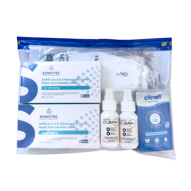 family travel safe pack with masks and sanitiser