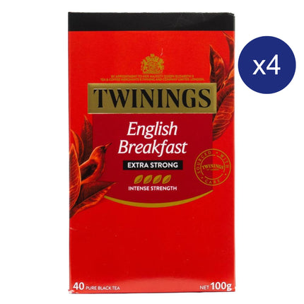 Twinings English Breakfast Extra Strong 100g (40 bags) - Carton of 4 Boxes