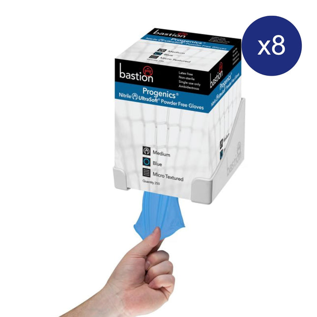 Bastion Progenics Nitrile UltraSoft blue exam gloves, powder-free disposable gloves 8 boxes per carton for medical and industrial use