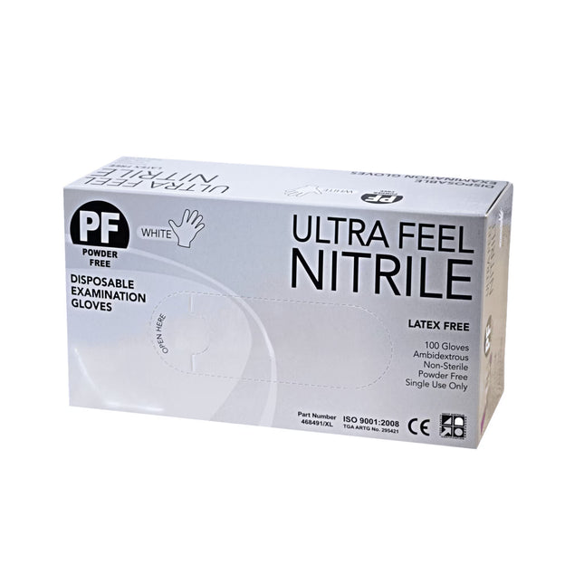 Ultra Feel Nitrile Powder Free Gloves Medical Weight White - Large