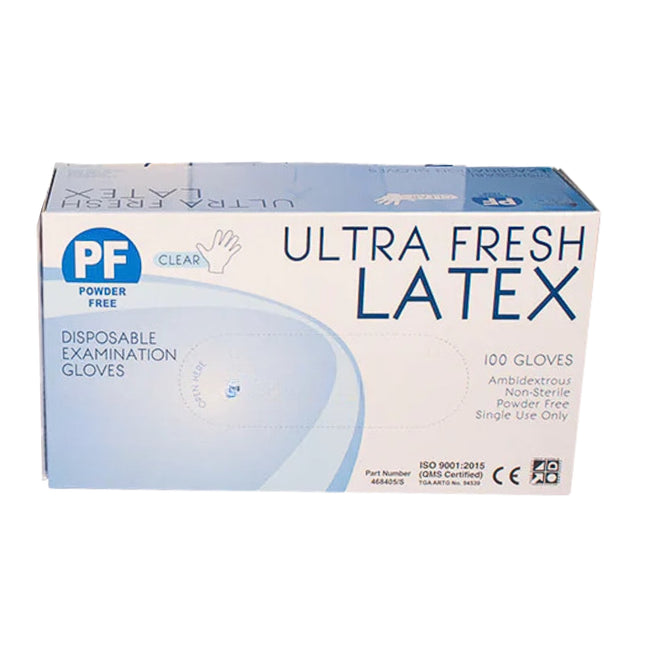 Box of 100 Ultra Fresh Latex disposable examination gloves