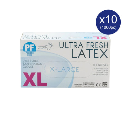 Ultra Fresh Powder-Free Latex Examination Clear Gloves X-Large Carton of 10