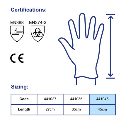PVC Green Double Dip Chemical Resistant Gloves 45cm Sizing & Certifications