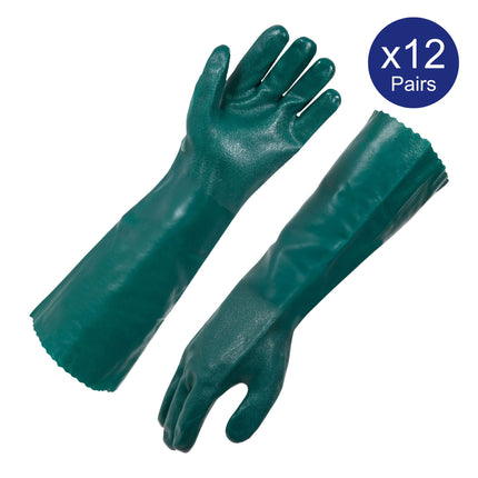 Ultra Health Green PVC Double Dip Interlock Lining 45cm Heavy Duty Gloves x12 Pack