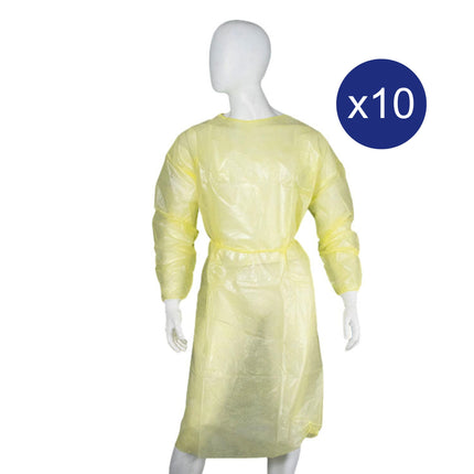 Ultra Health Level 2 Isolation Impervious PP/PE Gown Disposable Yellow Pack of 10