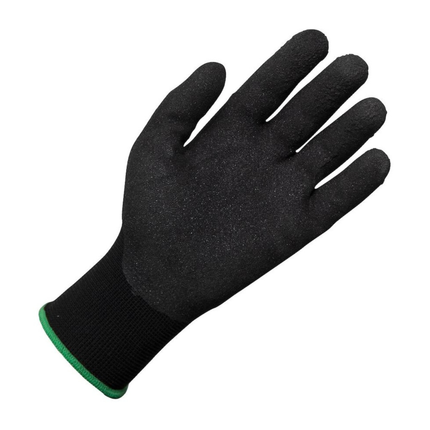 Ultra Health Stealth Ronin Black nitrile work gloves palm view highlighting anti-slip grip for workshop and trade use