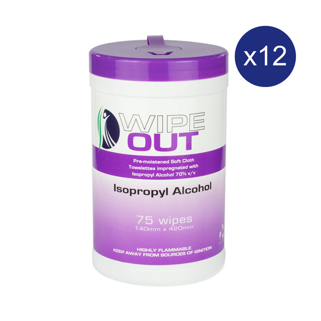 Ultra Health Wipe Out 70% Isopropyl Alcohol Wipes - 75 Wipes 12 Pack