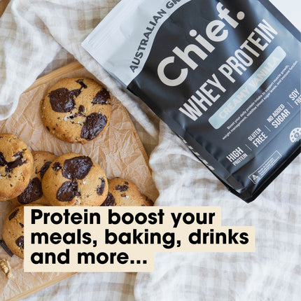 Chief Grass-Fed Whey Protein Powder Chocolate Creamy Vanilla Uses