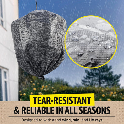 Tear-resistant cover with water droplet detail, outdoor setting