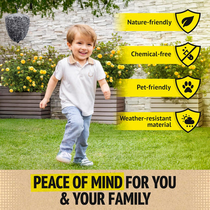 Child running on grass with nature-friendly wasp repellant product child friendly pet friendly