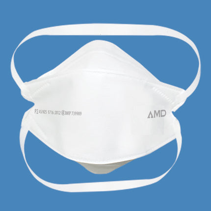 Individual white AMD P2 mask with a headband provides superior protection and a secure fit