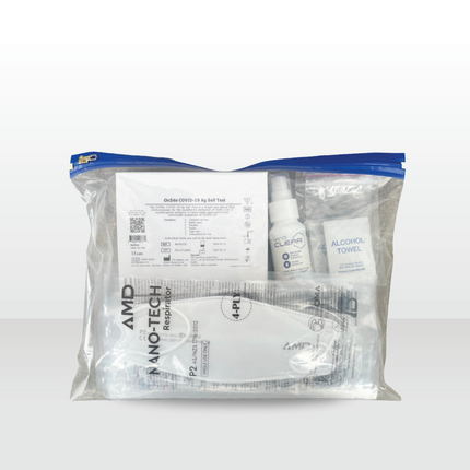 essential travel packs with masks and rapid antigen tests for flights, cars, home office. masks for flying