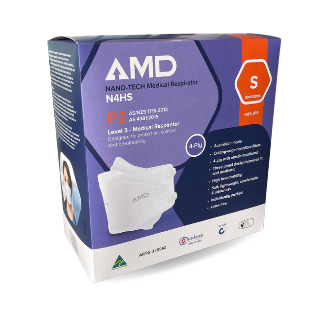 White AMD P2/N95 box of 50 headband face masks in Small size 