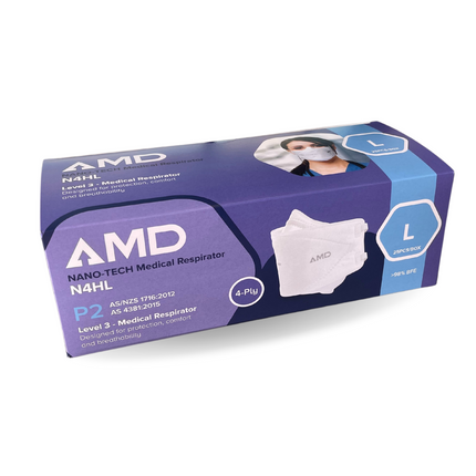 White AMD P2/N95 box of 50 headband face masks in Large size